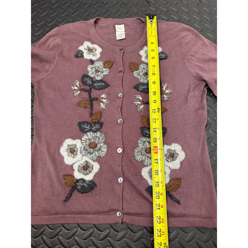 Garnet Hill Embroidered Floral Cardigan Silk Cashmere Blend Sweater M - Picture 4 of 6